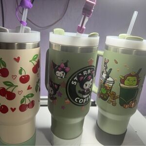 Cute Character Tumbler Set - Green and Cream